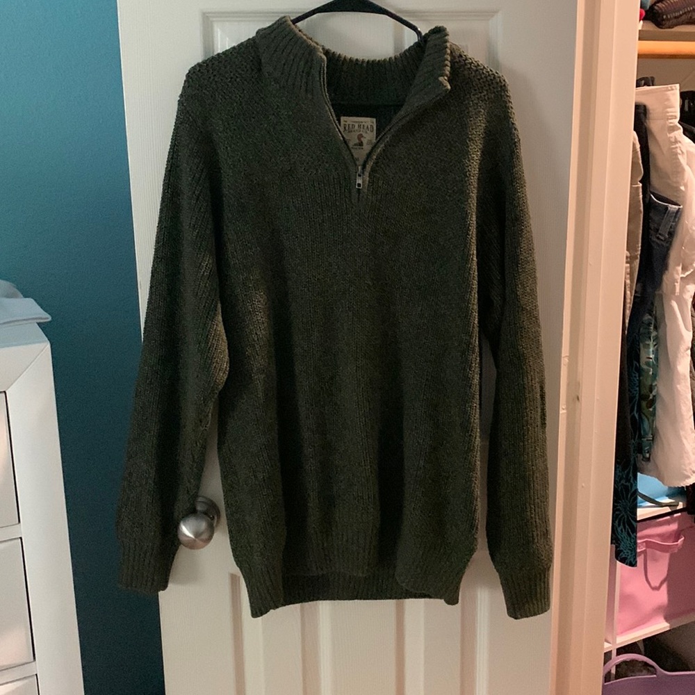 green collared half zip up sweater